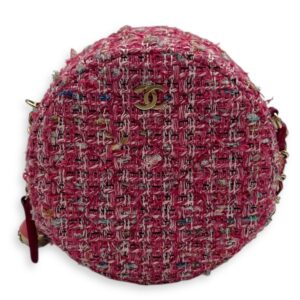 Round CC Pink Crossbody Bag in Tweed, Gold hardware