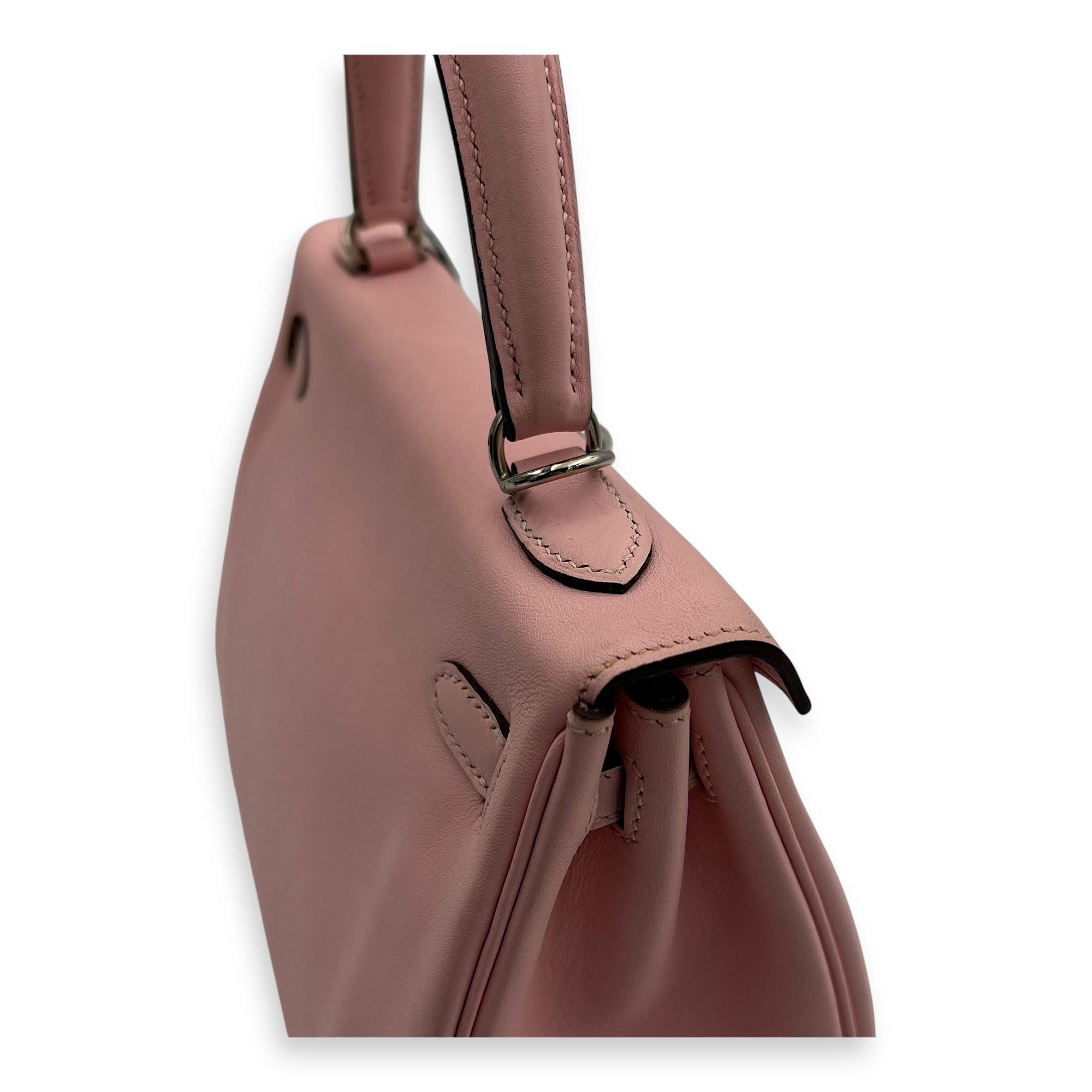 Kelly 25 Sakura Pink Top Handle Bag in Swift, Palladium hardware - Image 9