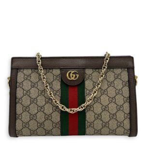 Ophidia Crossbody Bag Brown in Coated Canvas, Gold hardware