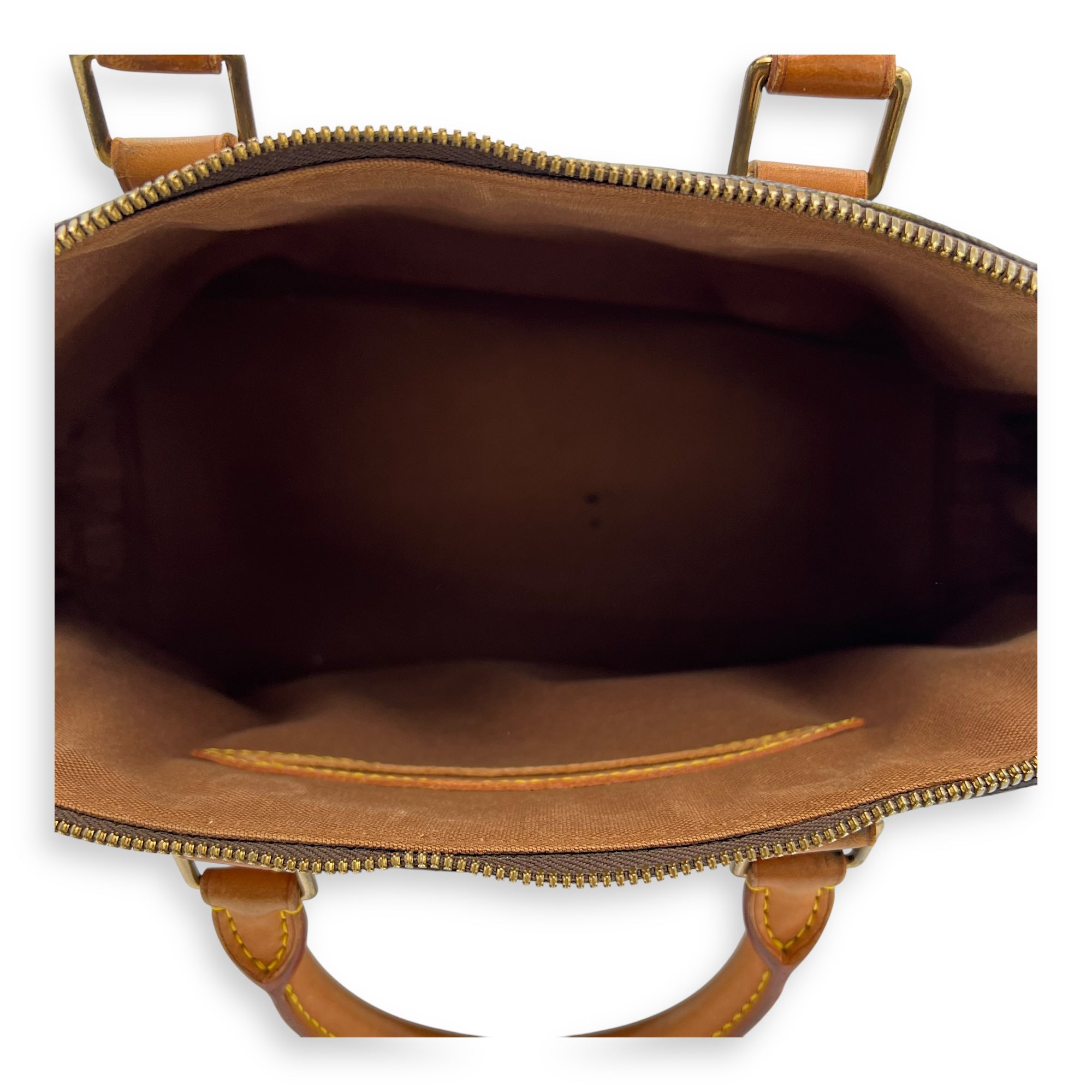 Alma Top Handle Bag PM Brown in Monogram Coated Canvas, Gold hardware - Image 7