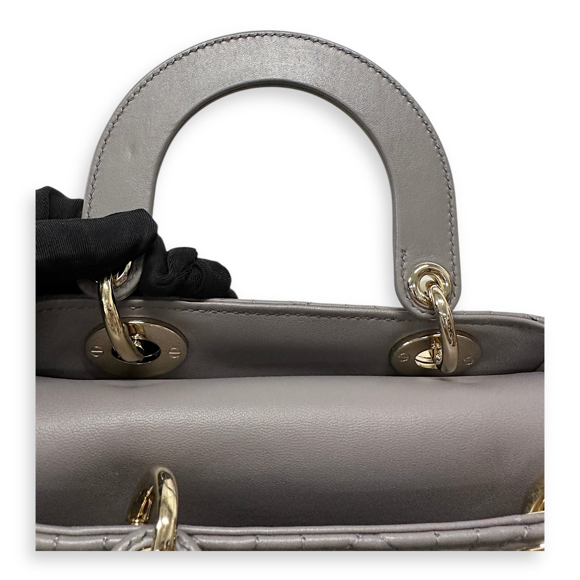Lady Dior Small Grey Top Handle Bag in Lambskin, Gold hardware - Image 10