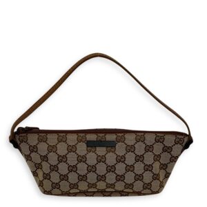 Boat Pochette Top Handle Bag Brown in Canvas, Gold hardware