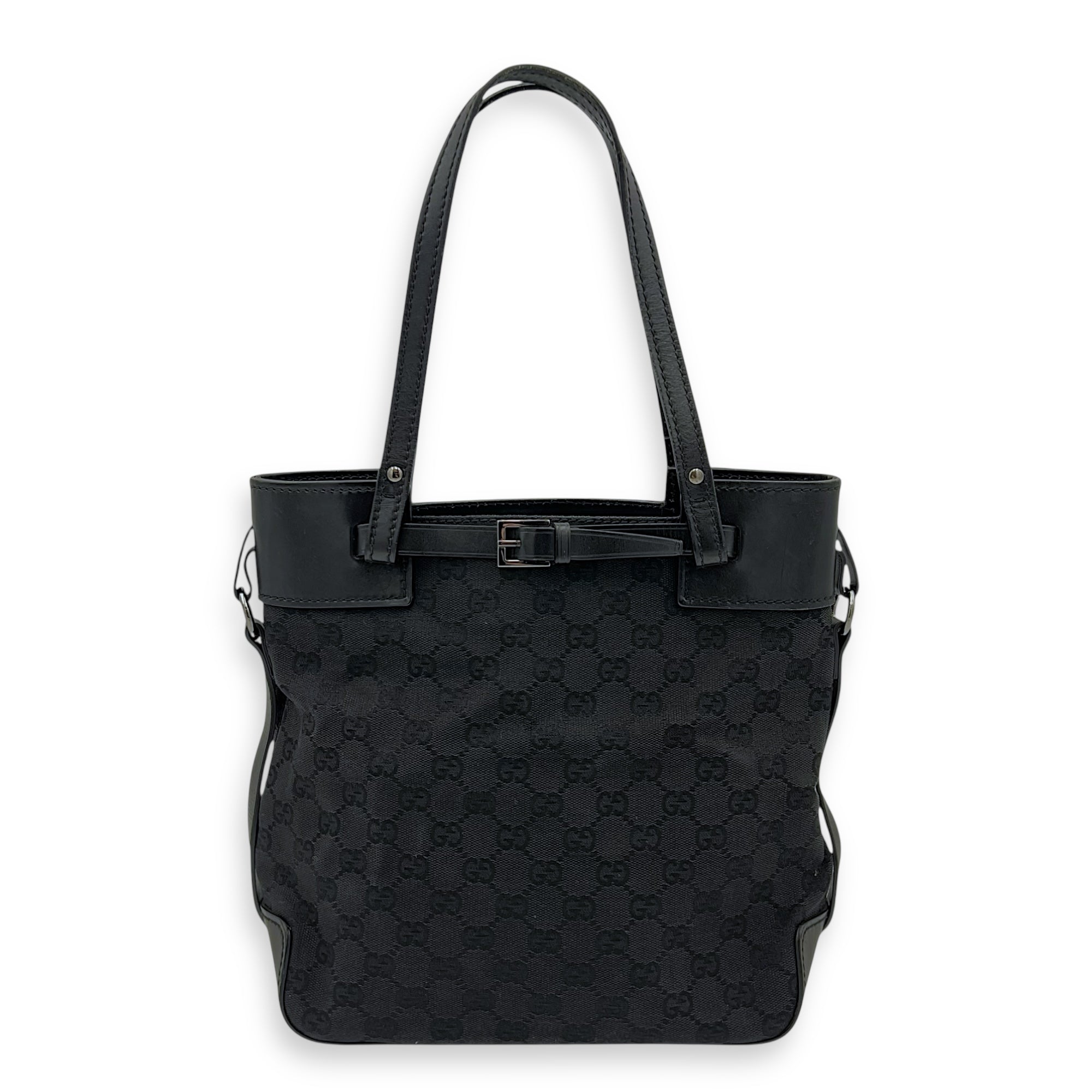 GG Top Handle Bag Black in Canvas, Silver hardware