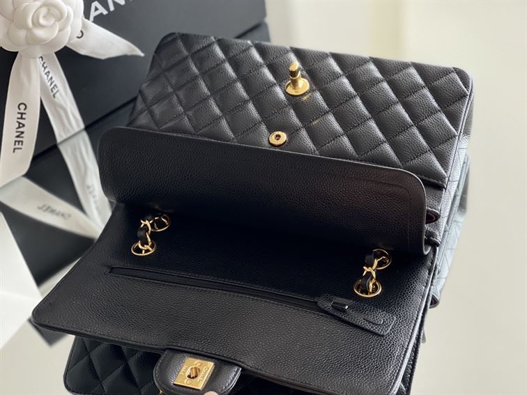 Quilted Caviar Leather Gold-Tone Black - Image 8