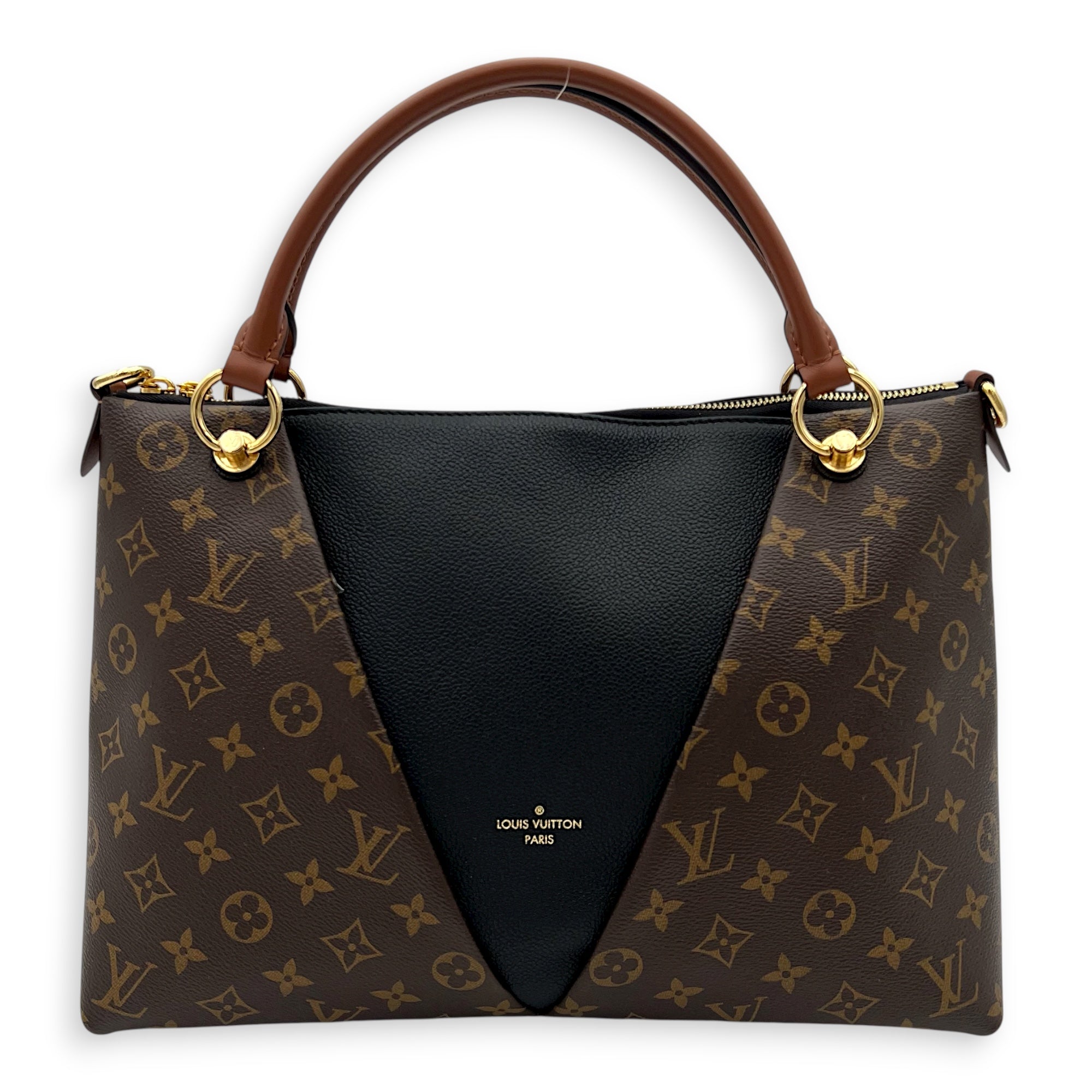 V tote bag Top Handle Bag Black in Monogram Coated Canvas, Gold hardware