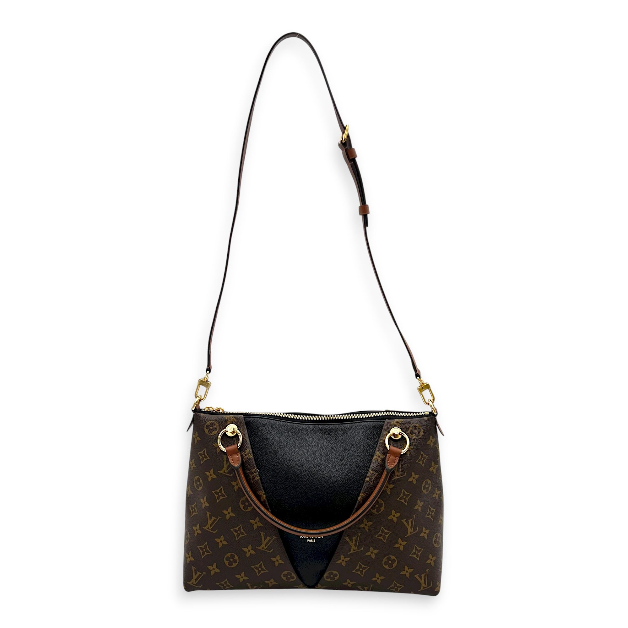 V tote bag Top Handle Bag Black in Monogram Coated Canvas, Gold hardware - Image 14