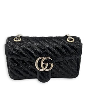 GG Marmont Shoulder Bag Black in Sequins, Silver hardware