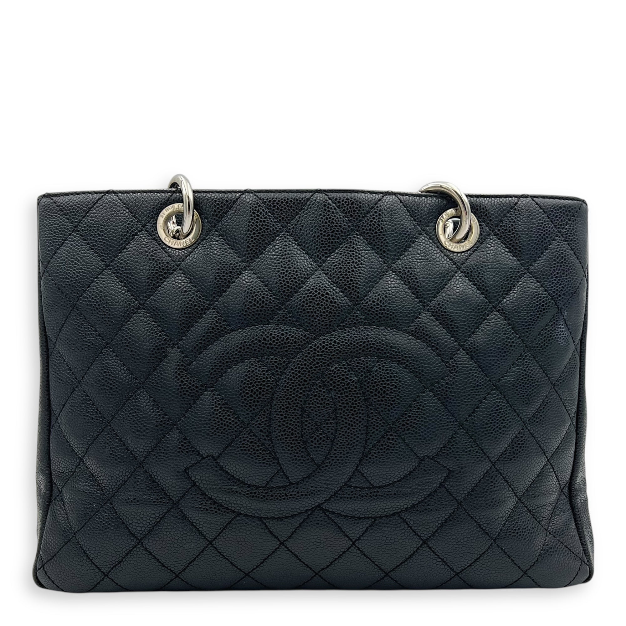 GST Tote Bag Black in Caviar Leather, Silver hardware