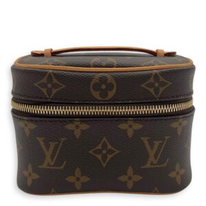 Nice Top Handle Bag Nano Brown in Monogram Coated Canvas, Gold hardware