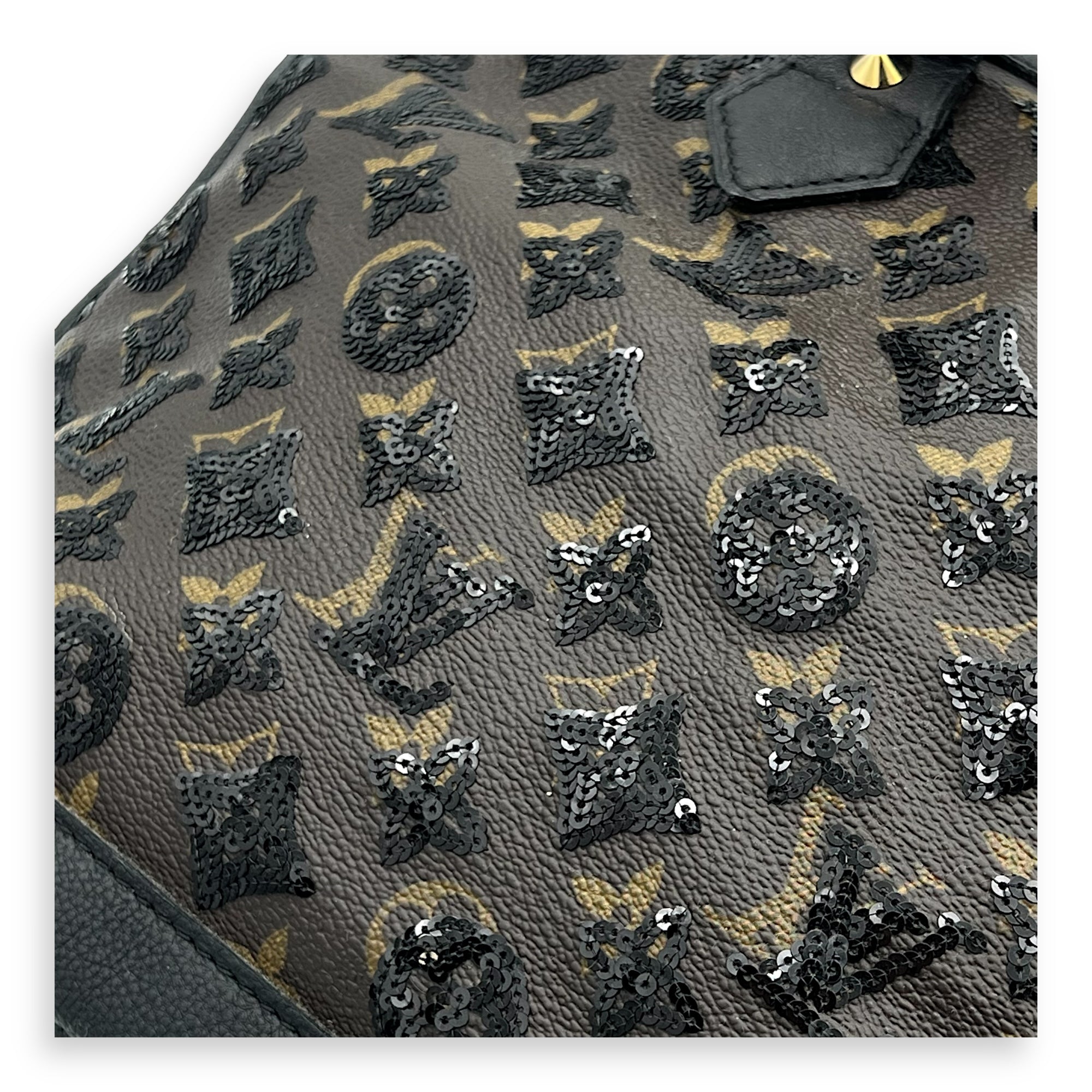 Alma Top Handle Bag Brown in Leather and sequins, Gold hardware - Image 7