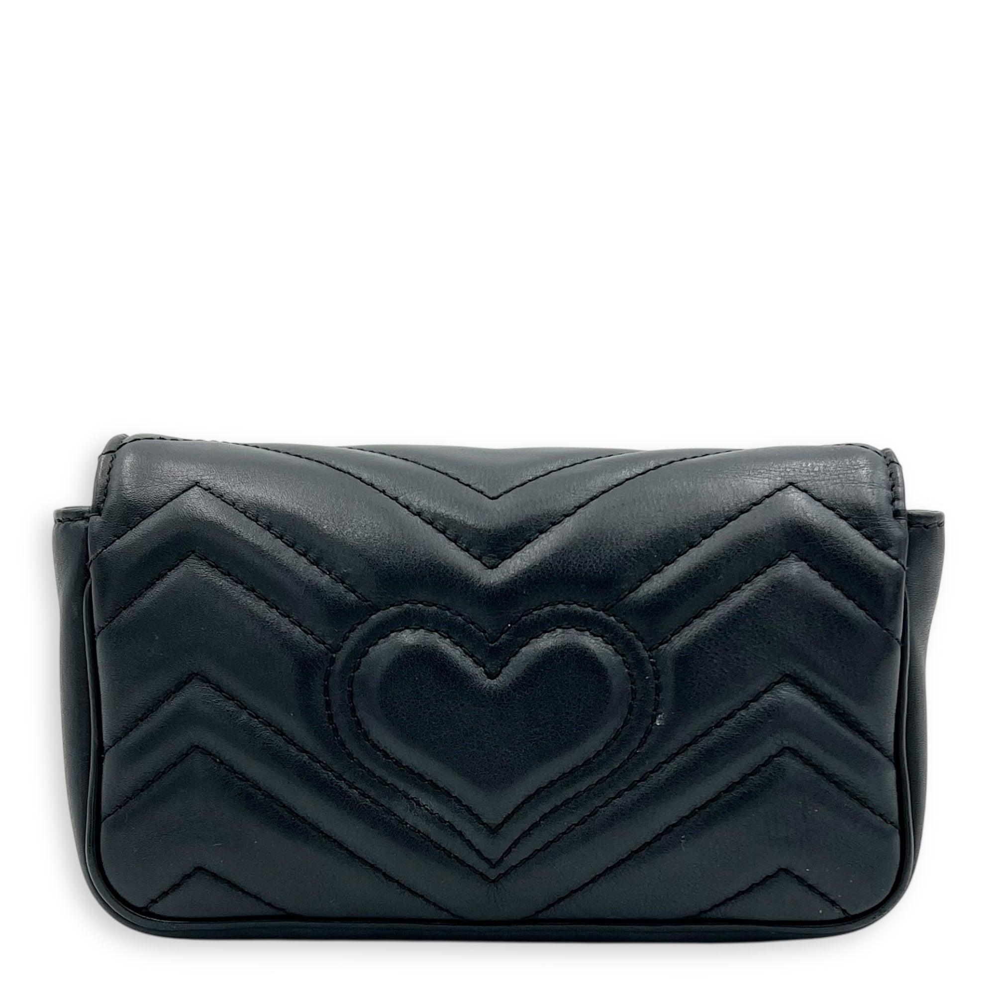 GG Marmont Crossbody Bag Super Mini Black in Calfskin, Gold hardware - Image 3