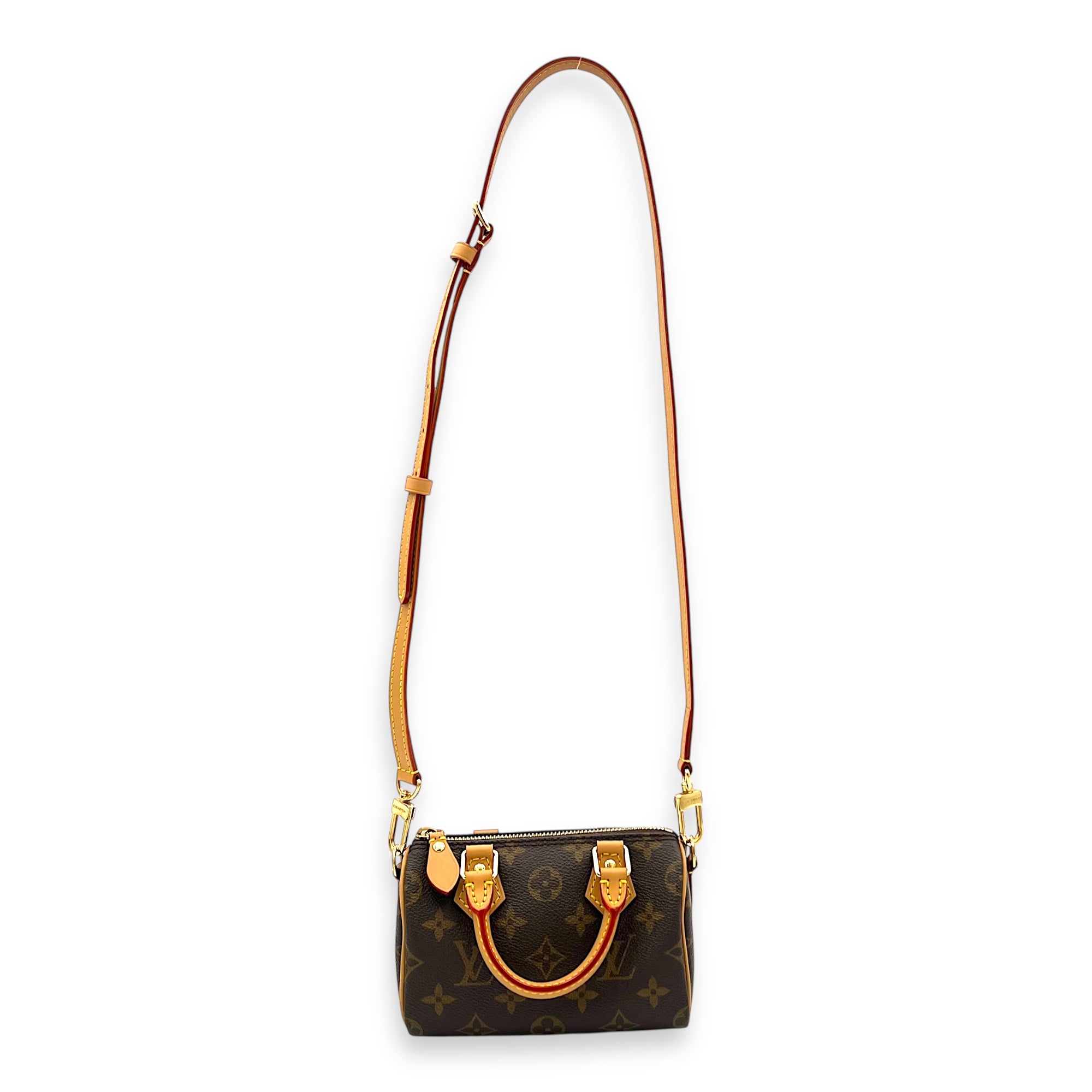 Speedy Crossbody Bag Nano Brown in Monogram Coated Canvas, Gold hardware - Image 14