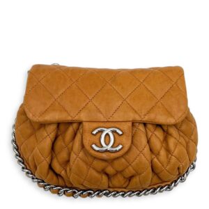 Chain Around Shoulder Bag Brown in Calfskin, Silver hardware