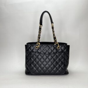 GST Black Tote Bag in Caviar Leather, Gold hardware