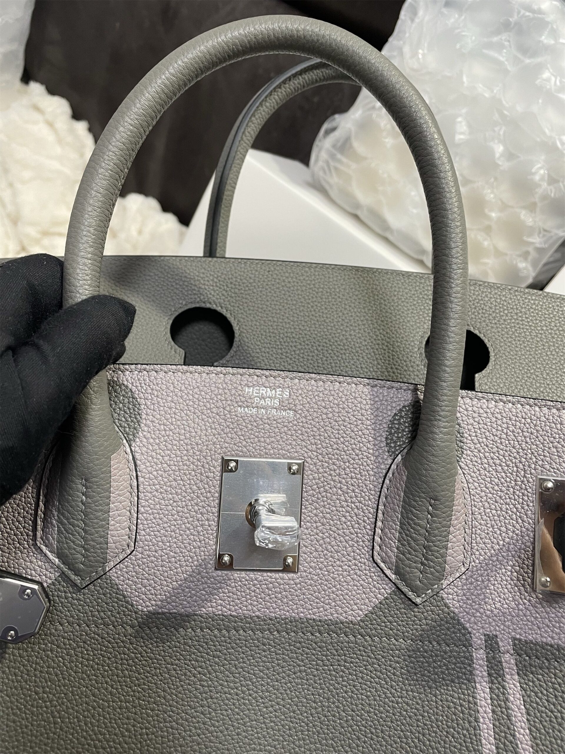 Hermes Birkin HAC 40 Coup de Soleil Bag in Etain Clemence Leather - Image 6