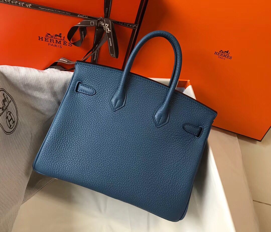 Hermes Birkin 25cm Bag In Blue Agate Clemence Leather GHW - Image 4
