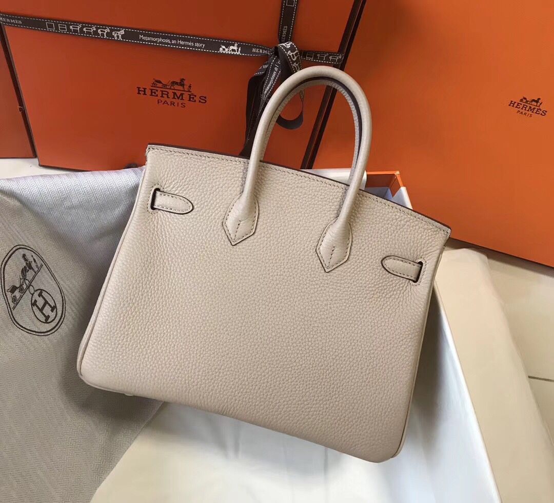 Hermes Birkin 25cm Bag In Beige Clemence Leather GHW - Image 4