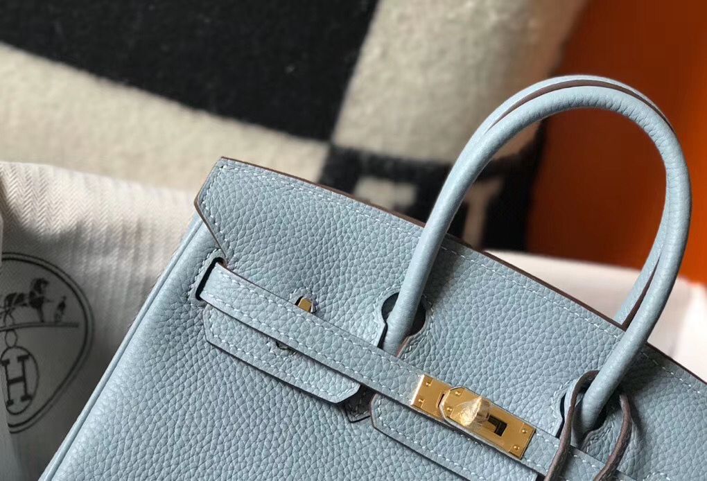 Hermes Birkin 25cm Bag In Blue Lin Clemence Leather GHW - Image 5