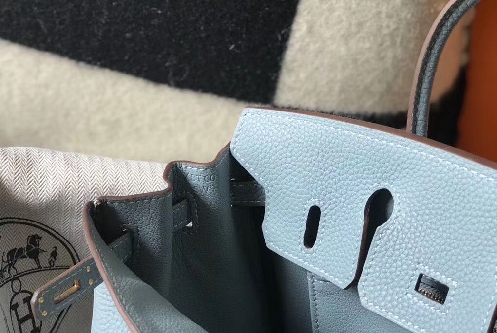 Hermes Birkin 25cm Bag In Blue Lin Clemence Leather GHW - Image 8