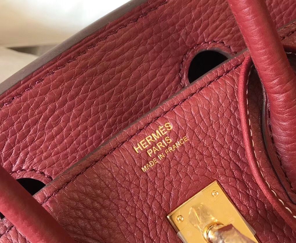 Hermes Birkin 25cm Bag In Bordeaux Clemence Leather GHW - Image 6
