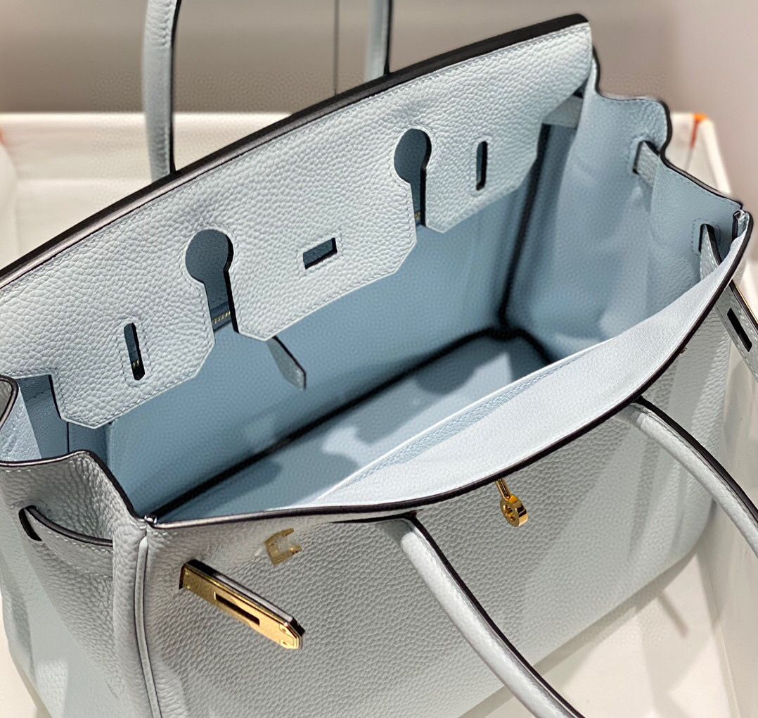 Hermes Birkin 30cm Bag In Blue Brume Clemence Leather GHW - Image 10