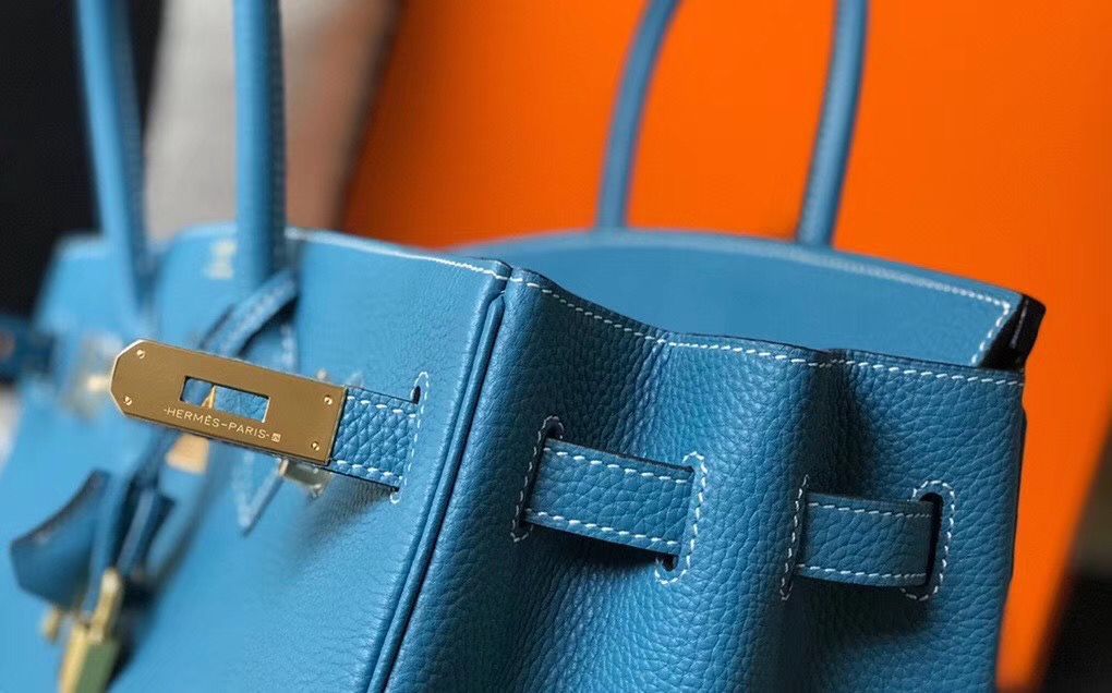 Hermes Birkin 30cm Bag In Jean Blue Clemence Leather GHW - Image 5