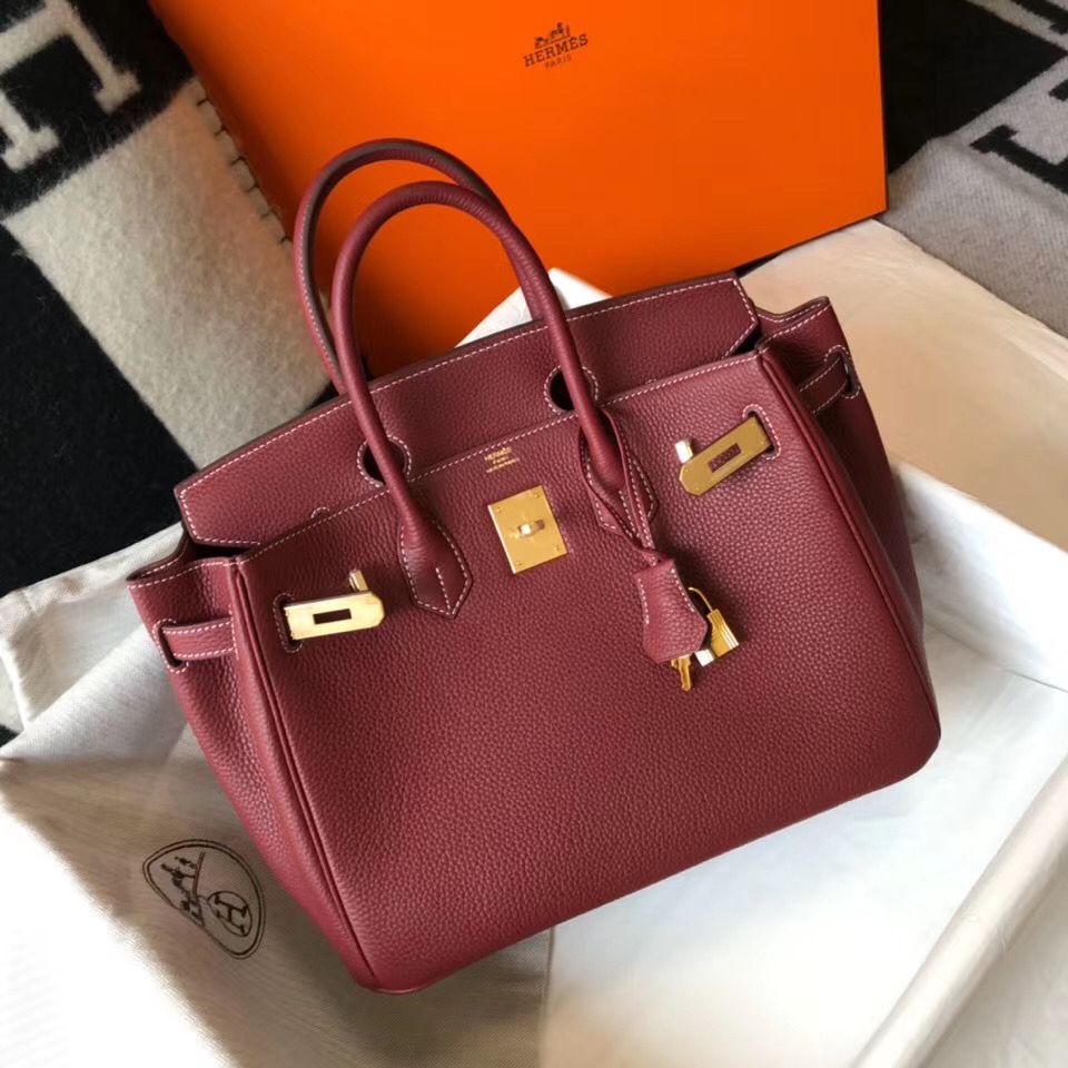 Hermes Birkin 30cm Bag In Bordeaux Clemence Leather GHW - Image 4
