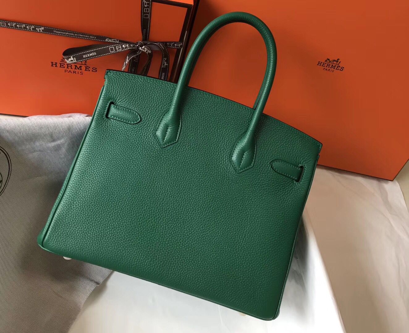 Hermes Birkin 30cm Bag In Vert Vertigo Clemence Leather GHW - Image 4