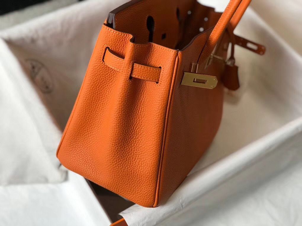 Hermes Birkin 30cm Bag In Orange Clemence Leather GHW - Image 4