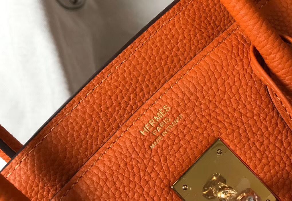 Hermes Birkin 30cm Bag In Orange Clemence Leather GHW - Image 7
