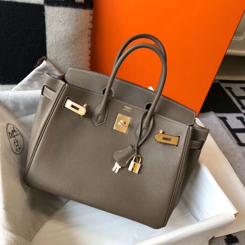 Hermes Birkin 30cm Bag In Taupe Clemence Leather GHW - Image 5