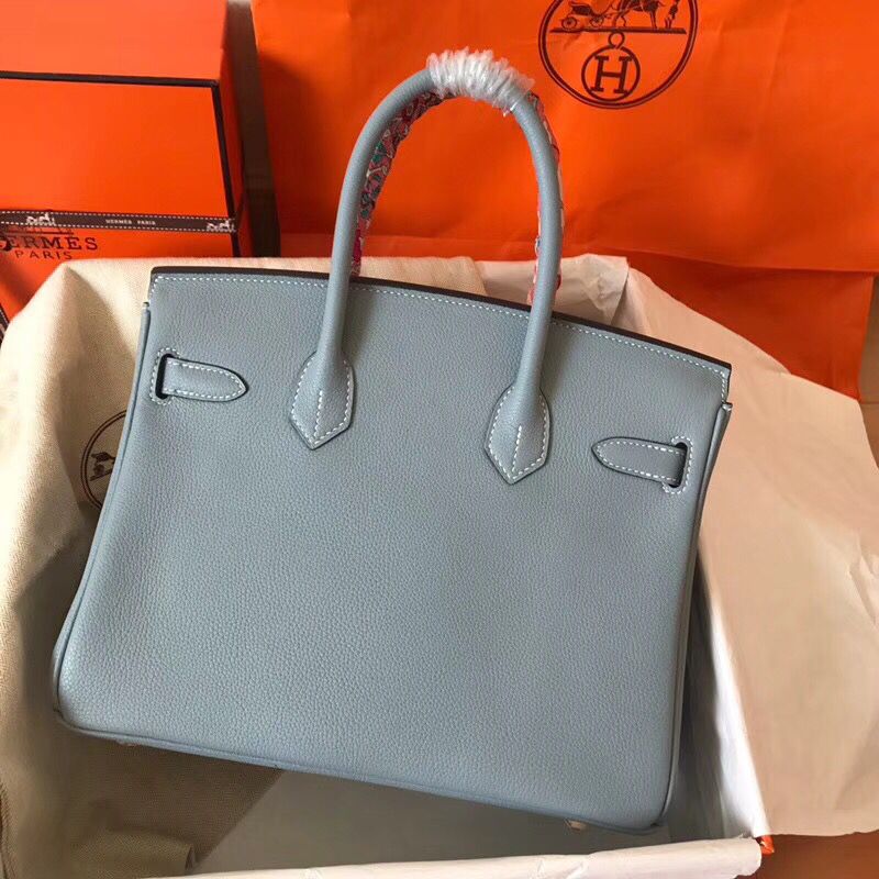 Hermes Birkin 30 Handmade Bag In Blue Lin Clemence Leather - Image 8
