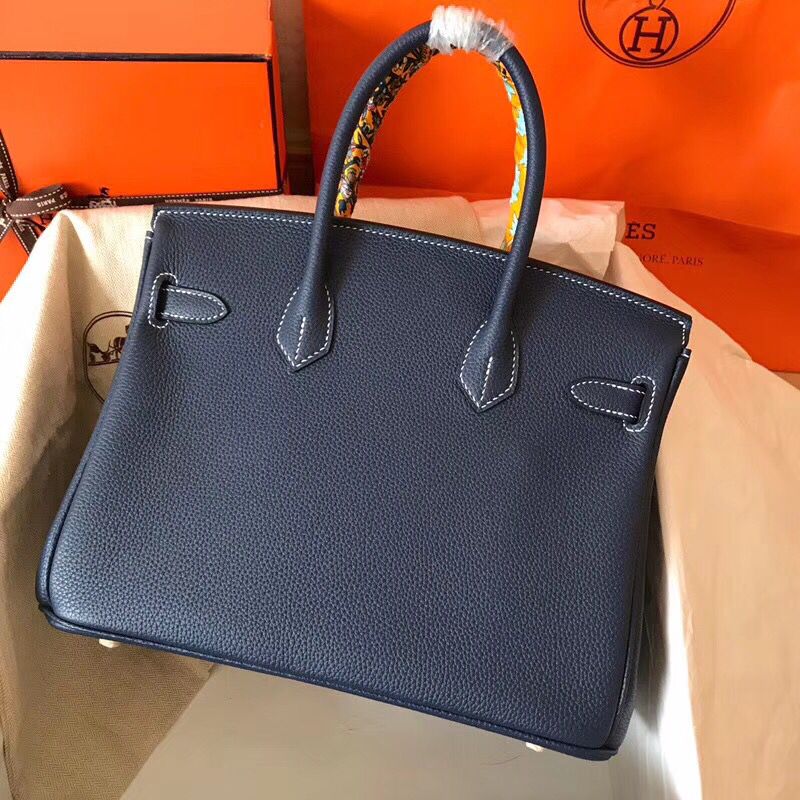 Hermes Birkin 30 Handmade Bag In Navy Blue Clemence Leather - Image 3