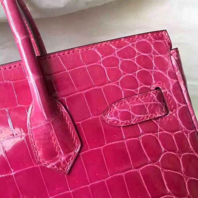 Hermes Birkin 30 Bag In Rose Red Crocodile Niloticus Shiny Skin - Image 5
