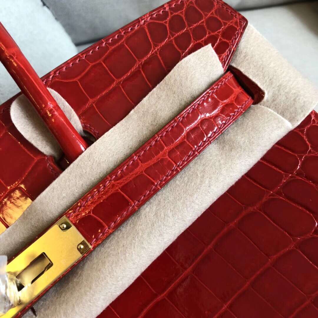Hermes Birkin 30 Handmade Bag In Red Crocodile Niloticus Shiny - Image 4