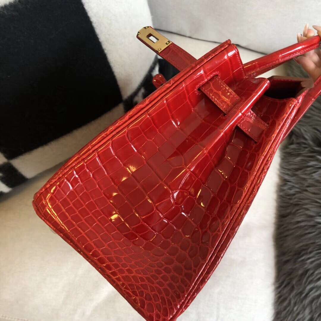 Hermes Birkin 30 Handmade Bag In Red Crocodile Niloticus Shiny - Image 10