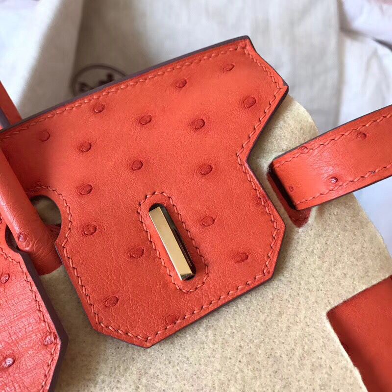 Hermes Birkin 30 Handmade Bag In Orange Ostrich Skin - Image 8
