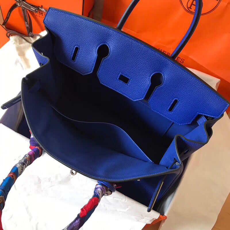 Hermes Birkin 35 Handmade Bag In Blue Electric Clemence Leather - Image 6