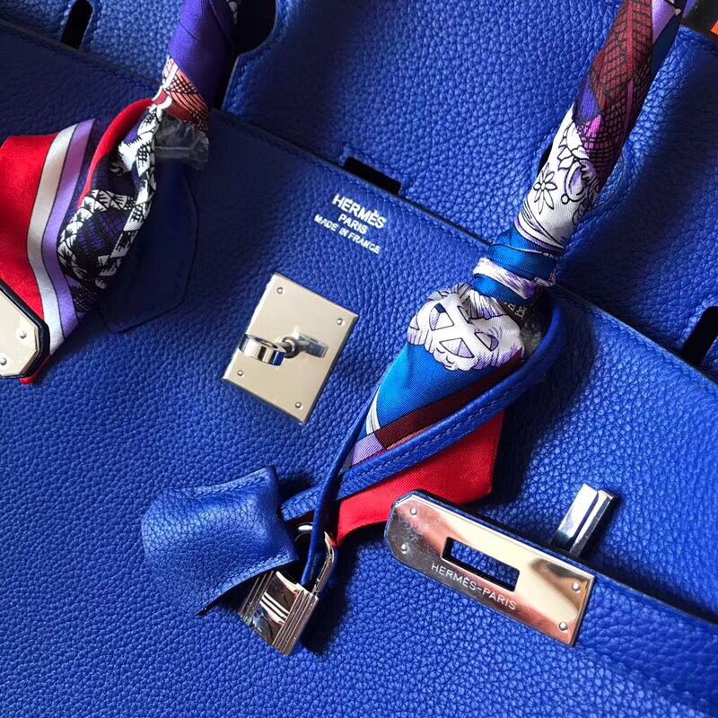 Hermes Birkin 35 Handmade Bag In Blue Electric Clemence Leather - Image 7