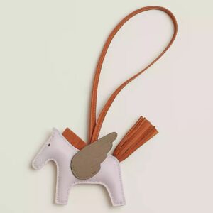 Hermes Rodeo PM Bag Charm in Mauve Pale/Taupe /Gold Lambskin