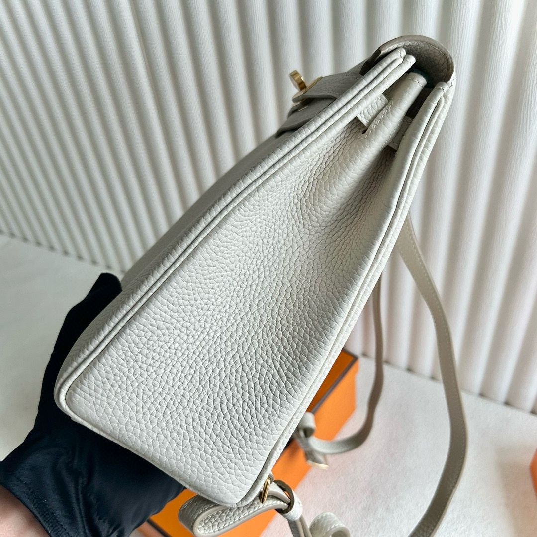 Hermes Kelly Ado Backpack in Craie Clemence Leather - Image 5
