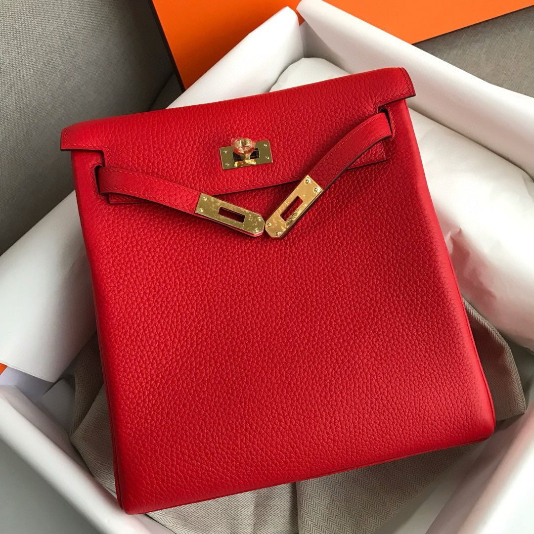 Hermes Kelly Ado Backpack in Red Clemence Leather - Image 4