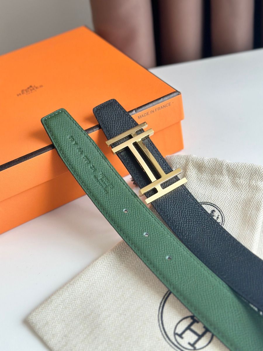 Hermes H au Carre Reversible Belt 32MM in Green and Black Epsom Leather - Image 5
