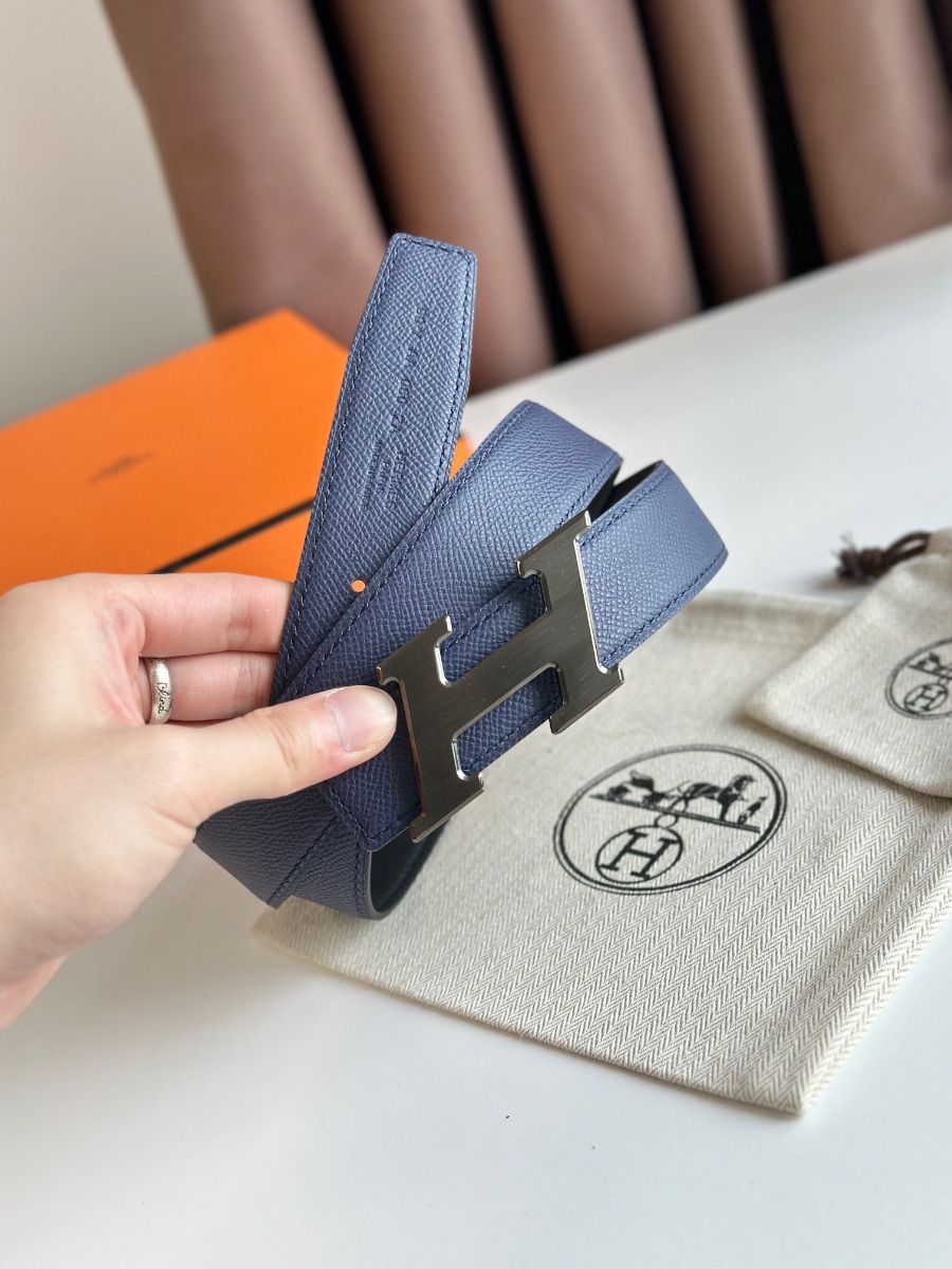 Hermes H Speed Reversible Belt 32MM in Blue Saphir Epsom Calfskin - Image 4