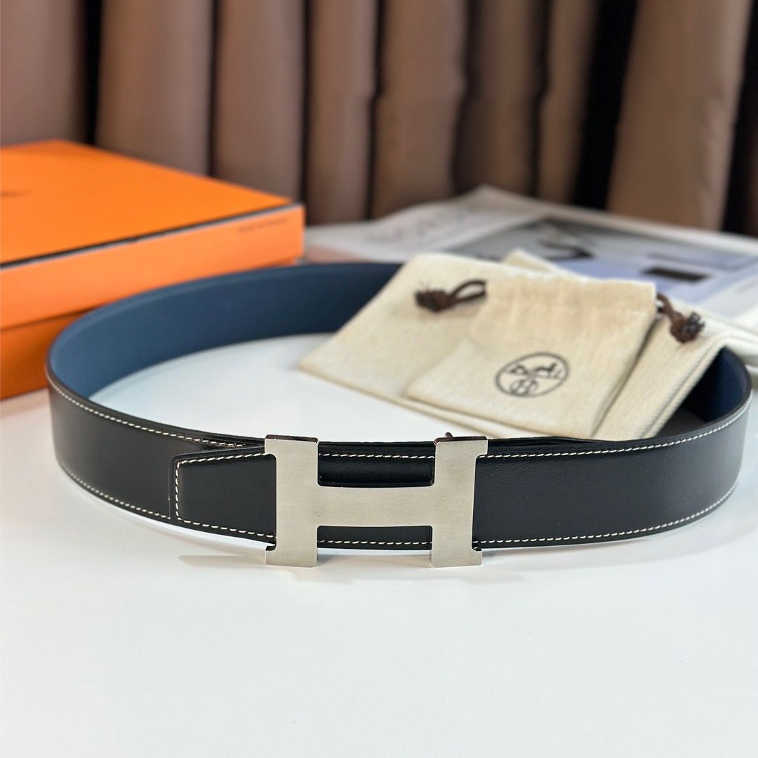 Hermes Constance Reversible Belt 38MM in Blue Clemence Leather - Image 5