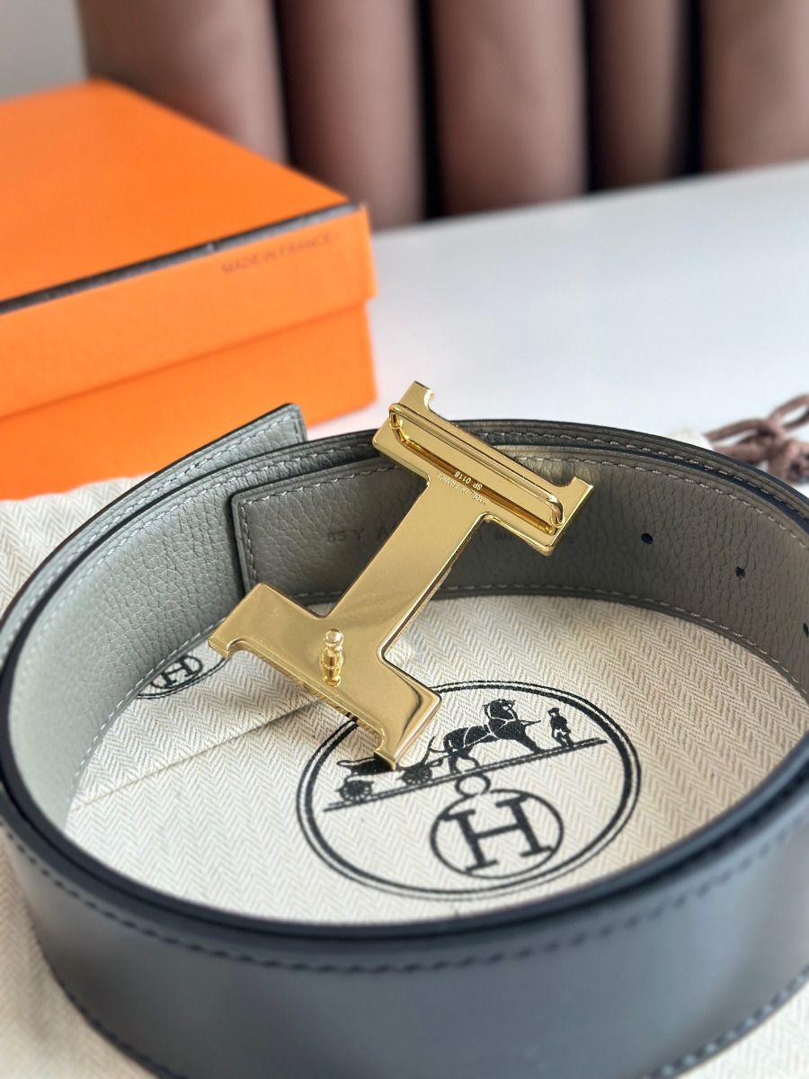 Hermes Constance Reversible Belt 38MM in Grey Clemence Leather - Image 5