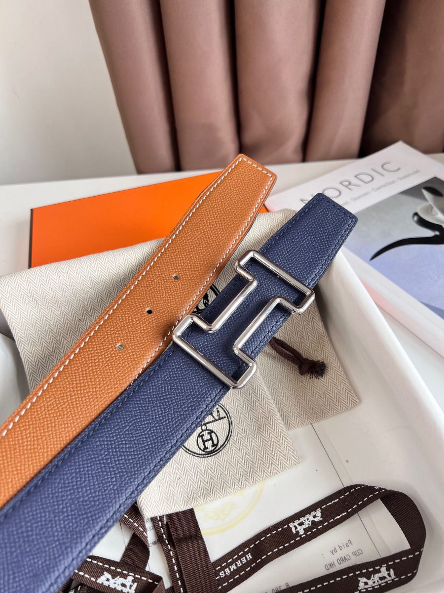 Hermes Tonight Reversible Belt 38MM in Blue and Gold Epsom Calfskin - Image 6