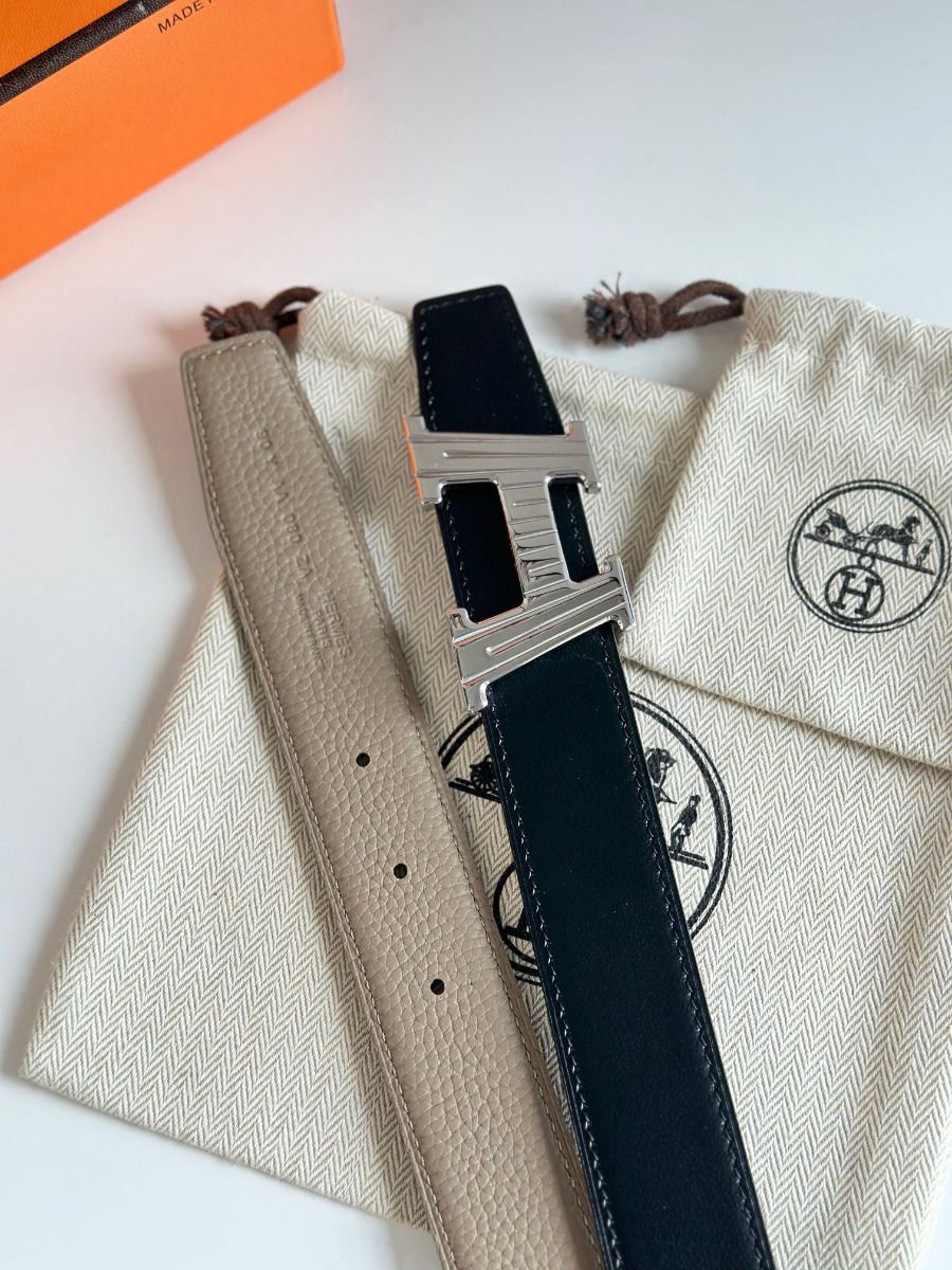 Hermes H Take Off Reversible Belt 32MM in Grey Clemence Leather - Image 7