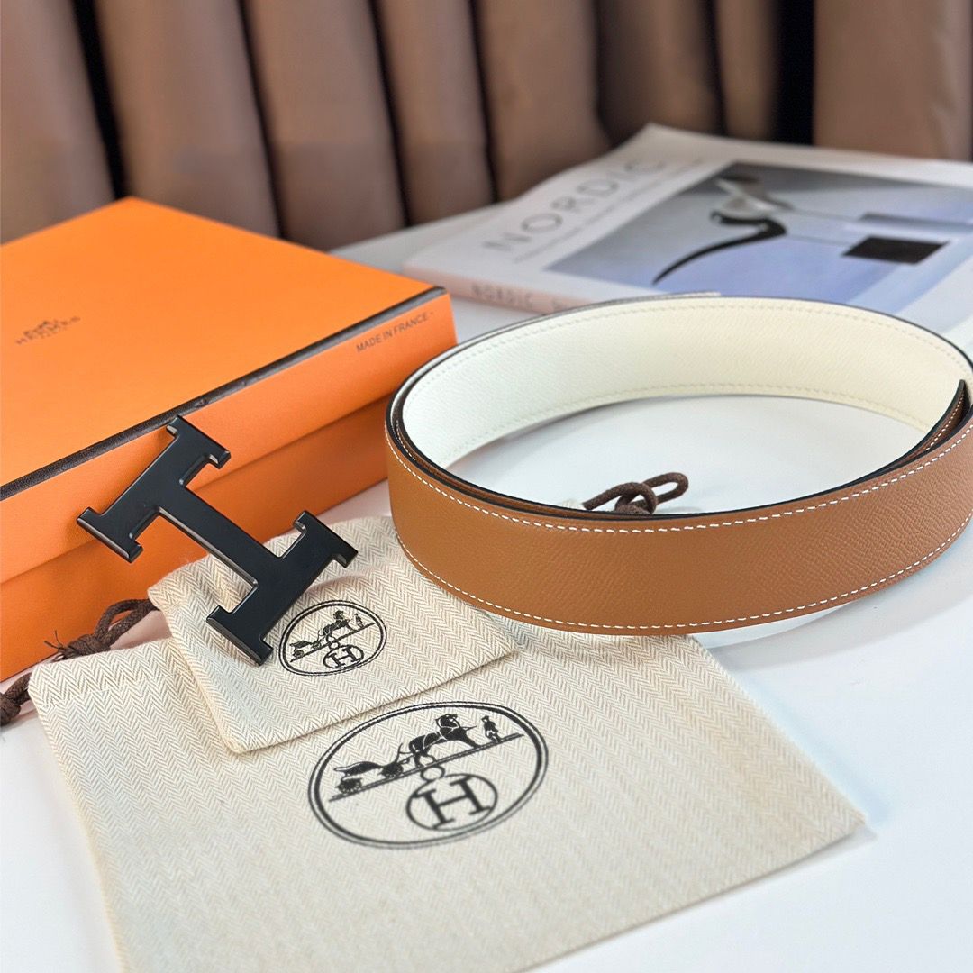 Hermes H Reversible 38MM Belt with matte Buckle in White and Gold Epsom Leather - Image 6