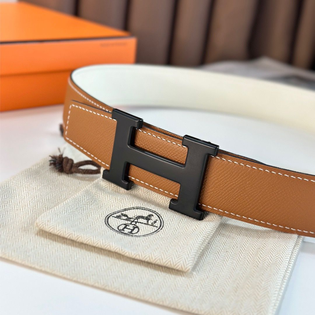 Hermes H Reversible 38MM Belt with matte Buckle in White and Gold Epsom Leather - Image 7